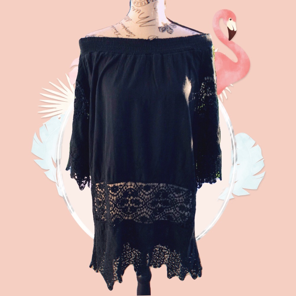 Off the Shoulder Black Shirt Dress